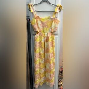 Adelyn Rae Yellow and Orange Floral Midi Dress